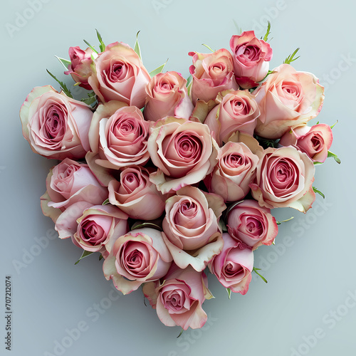 A photo of beautiful pink roses arranged in a heart shape