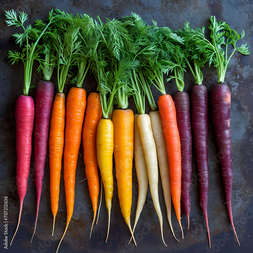 A photo of various kinds of carrots arranged on a floor