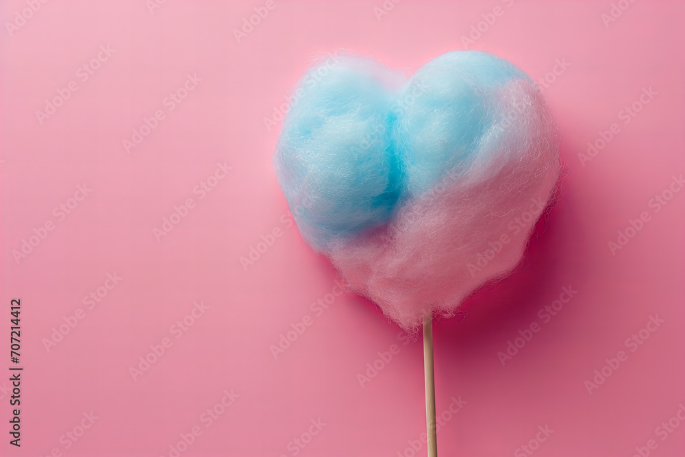  Cotton candy heart shaped isolated on pink background