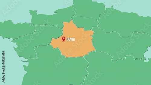 Mapa de Francia con división política resaltando la región de CENTRE VAL DE LOIRE photo