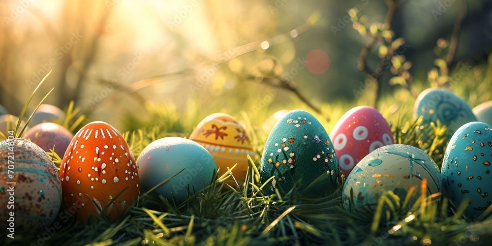 colorful easter eggs lay on the green field
colorful easter eggs lay on the green field
