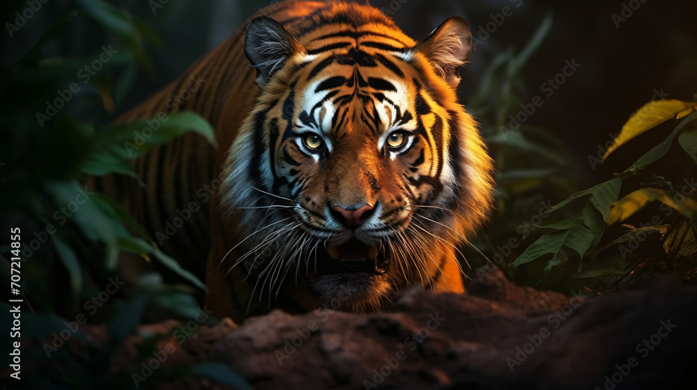The tiger is staring into the darkness, in the style of photorealistic accuracy, dark purple and orange, wimmelbilder, sumatraism, high resolution, softbox lighting
The tiger is staring into the darkness, in the style of photorealistic accuracy, dark purple and orange, wimmelbilder, sumatraism, high resolution, softbox lighting