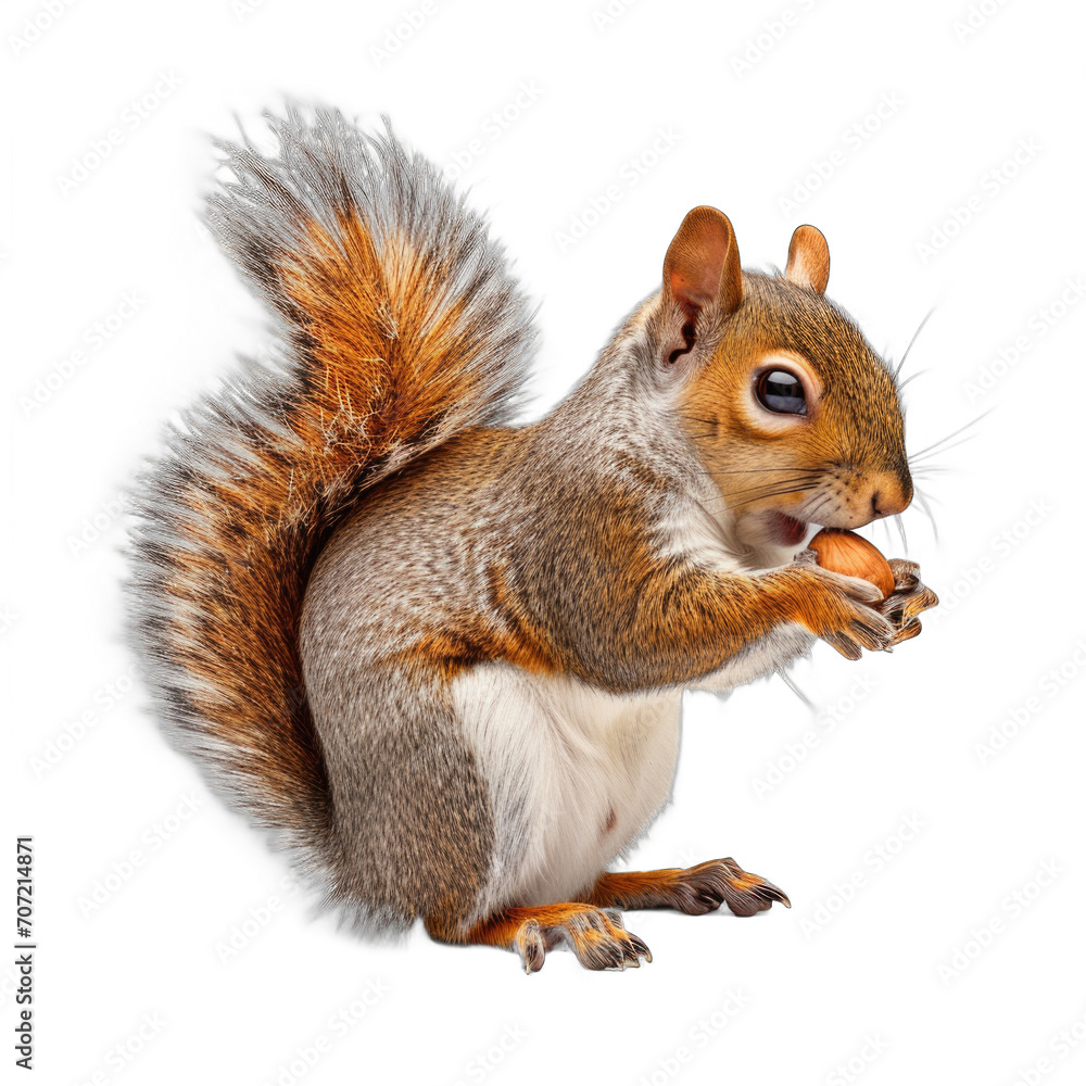 Squirrel with a nut isolated on transparent background
