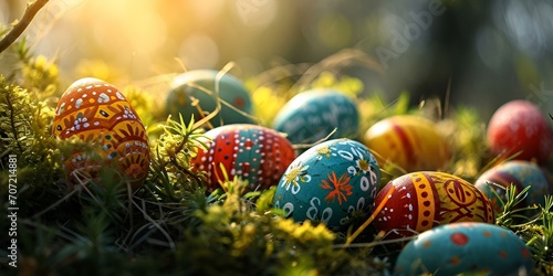 easter eggs on the grass background 