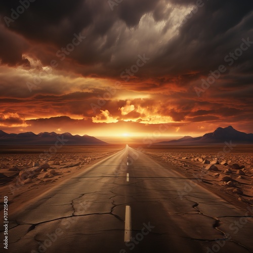Closed Road at Stormy Sunset