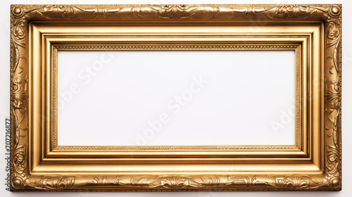 A golden photo frame on a white background © frimufilms