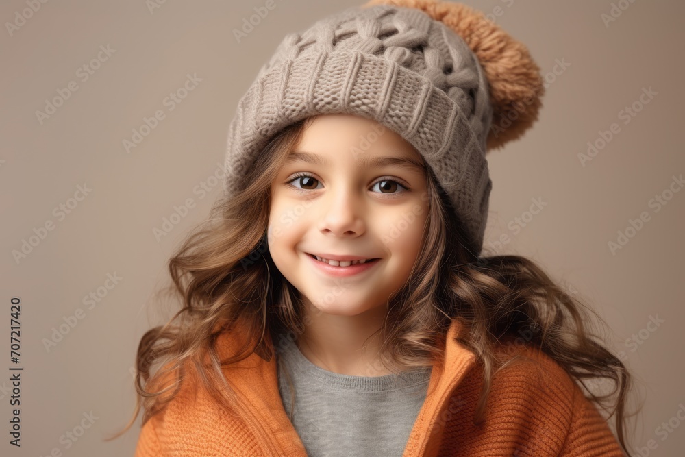 A closeup portrait of a cute little girl in a warm hat and sweater. A closeup portrait of a cute little girl in a warm hat and sweater.