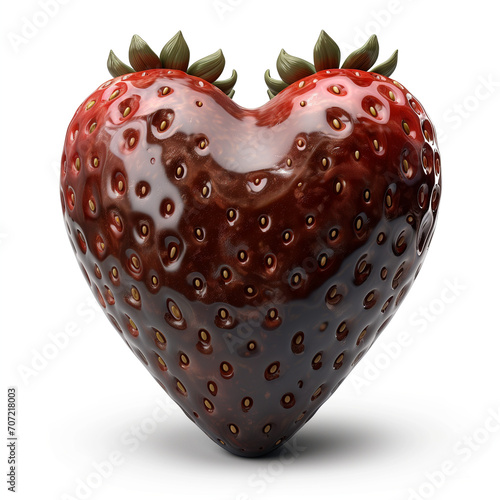 Romantic chocolate-covered strawberry, heart-shaped. photo