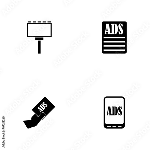 Advertisement - a set of black four solid icons isolated on a white background