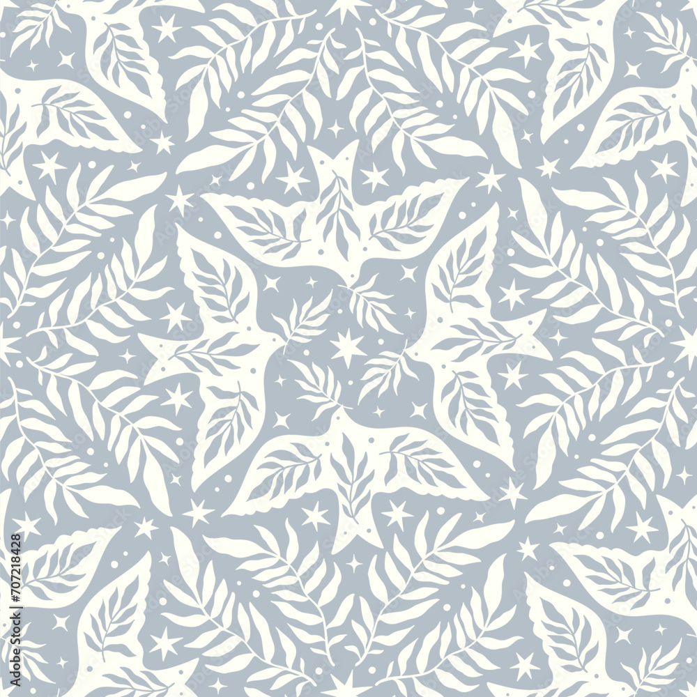 Hand drawn seamless pattern with birds Scandinavian folk decorative seamless bird and leaves texture