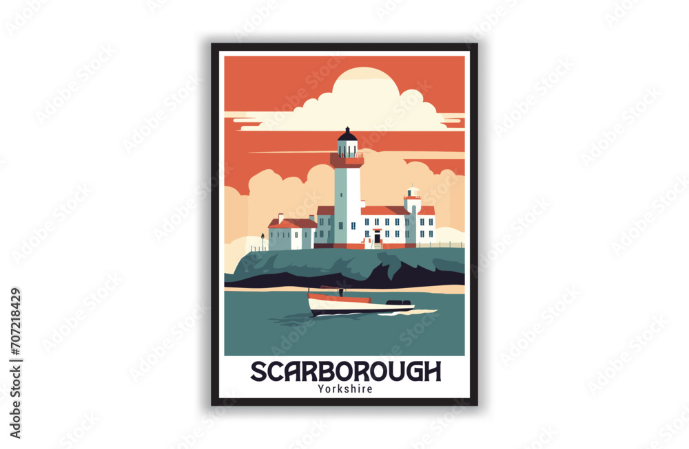 Scarborough, Yorkshire. Vintage Travel Posters. Vector art. Famous Tourist Destinations Posters Art Prints Wall Art and Print Set Abstract Travel for Hikers Campers Living Room Decor