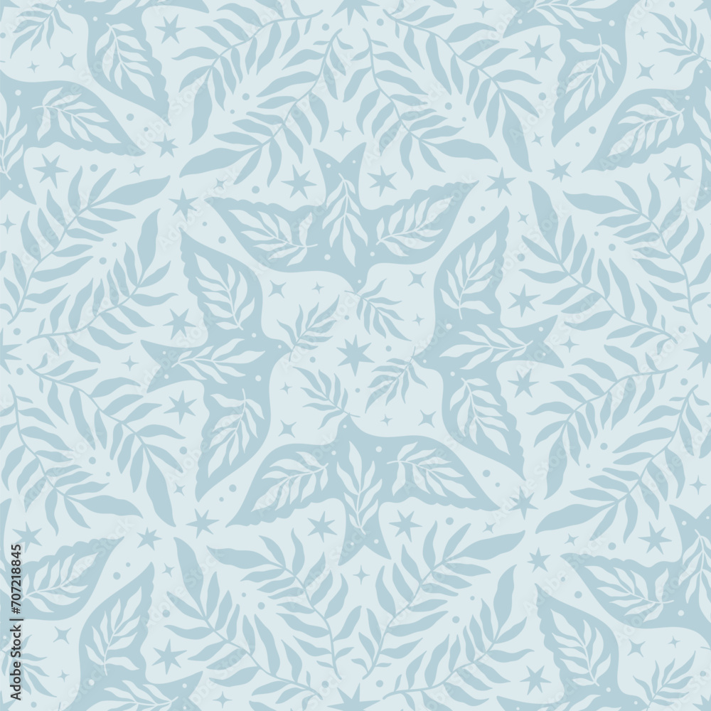 Hand drawn seamless pattern with birds Scandinavian folk decorative seamless bird and leaves texture