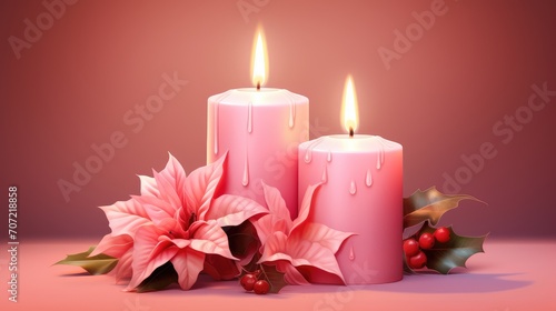 christmas candle and red rose