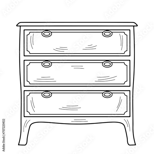 Sketch of a chest of drawers, dresser. Design piece of furniture for storage. Isolated vector