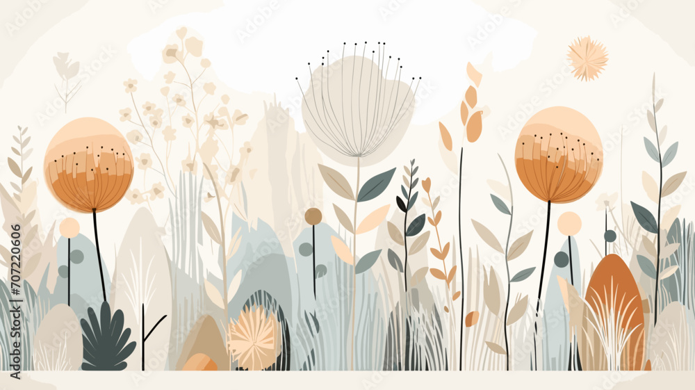 custom made wallpaper toronto digitalvector illustration, Boho aesthetic abstract botanical wall art. Trendy posters for Scandinavian design in neutral pastel colors. Beautiful calming background with different plants, or parts of plants