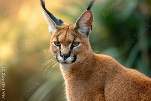 Caracal is portrayed with poise showcasing its luxurious coat distinctive markings and tufted ears