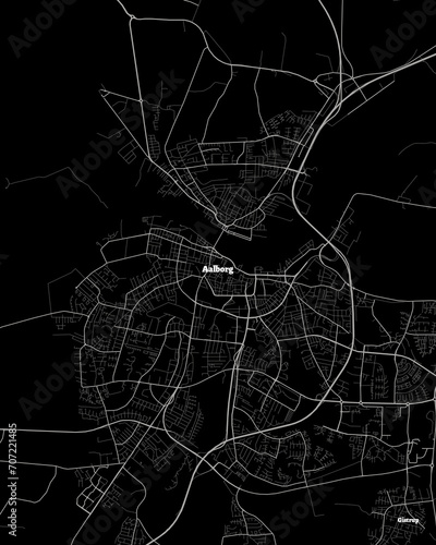 Aalborg Denmark Map, Detailed Dark Map of Aalborg Denmark