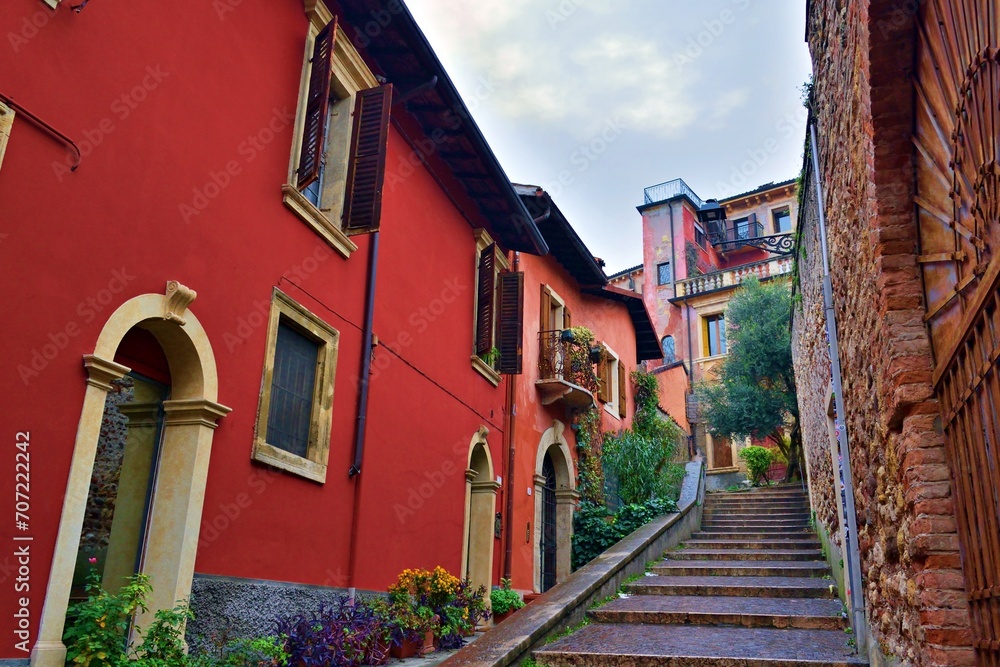 alley in the historic center of Verona which leads from the Pietra bridge to Castel San Pietro in Veneto, Italy