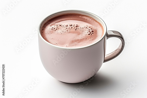 Hot chocolate cocoa drink in white ceramic cup isolated on white background. Top view. photo