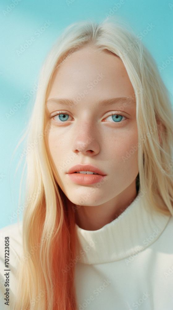 Portrait of a beautiful girl with blond hair in a white coat Portrait of a beautiful girl with blond hair in a white coat