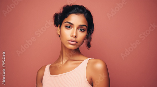 Beautiful young african american woman in pink top, isolated on pink