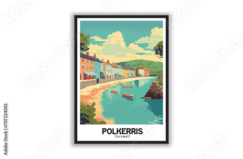 Polkerris, Cornwall. Vintage Travel Posters. Vector art. Famous Tourist Destinations Posters Art Prints Wall Art and Print Set Abstract Travel for Hikers Campers Living Room Decor photo