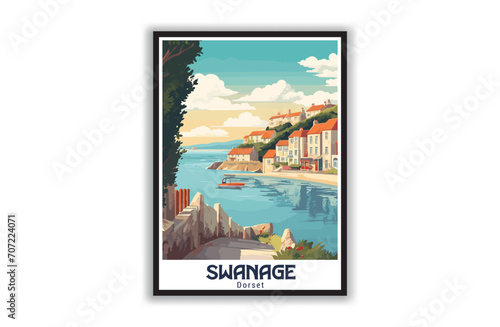 Swanage, Dorset. Vintage Travel Posters. Vector art. Famous Tourist Destinations Posters Art Prints Wall Art and Print Set Abstract Travel for Hikers Campers Living Room Decor