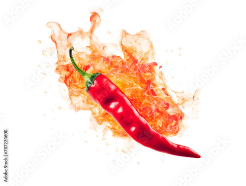 A single red chili pepper in fierce flames against a white background, symbolizing extreme heat