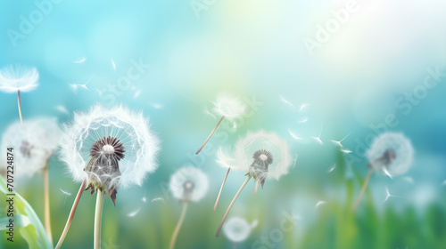 spring background with white dandelions  Ai generated image