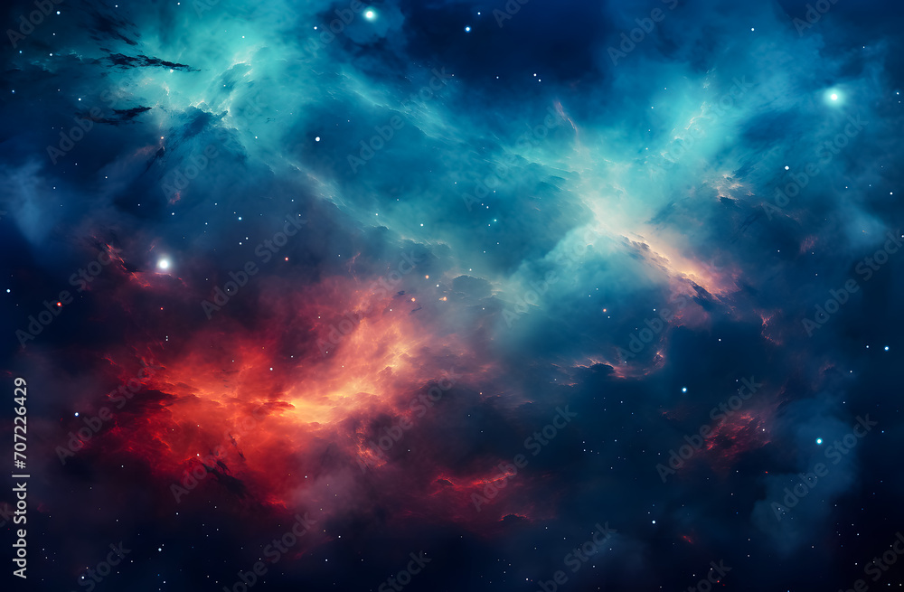 Outer space background featuring red and green-turquoise galaxy dust, creating a vibrant cosmic scene. Ideal for sci-fi, astronomy, and abstract design themes Outer space background featuring red and green-turquoise galaxy dust, creating a vibrant cosmic scene. Ideal for sci-fi, astronomy, and abstract design themes