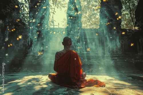 The art of Buddha, monks, meditation, peace and calm. © Jang