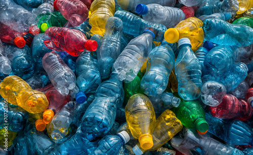 Big pile of empty plastic bottles, pattern, colorful background