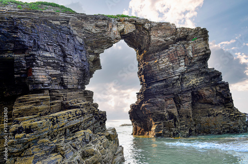 Las Catedrales beach is the tourist name for Aguas Santas beach, located in the Galician municipality of Ribadeo, on the coast of the province of Lugo, Spain, on the Cantabrian Sea.
 photo