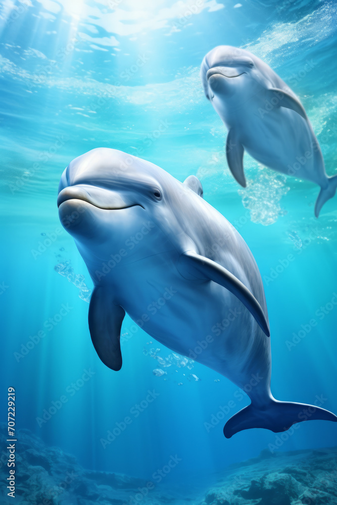 Pareja de delfines debajo del mar. Pareja de delfines debajo del mar.