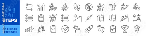 Steps icon set. Linear style.