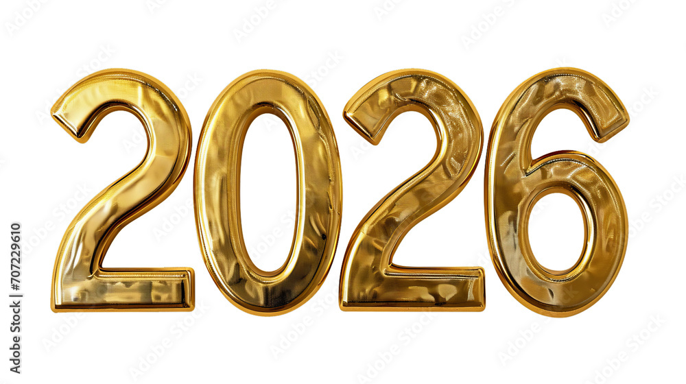 Silvester New Year, New Year's Eve 2026 party event celebration holiday greeting card template - Closeup of gold golden metal metallic 3d year text number, isolated on transparent background, png Silvester New Year, New Year's Eve 2026 party event celebration holiday greeting card template - Closeup of gold golden metal metallic 3d year text number, isolated on transparent background, png