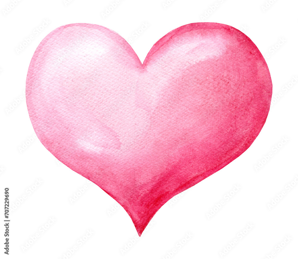 Watercolor illustration of a delicate pink heart on a white background. Symbols of Valentine's Day