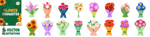 Flower bouquetes icon set. Flat style. 8 march. photo