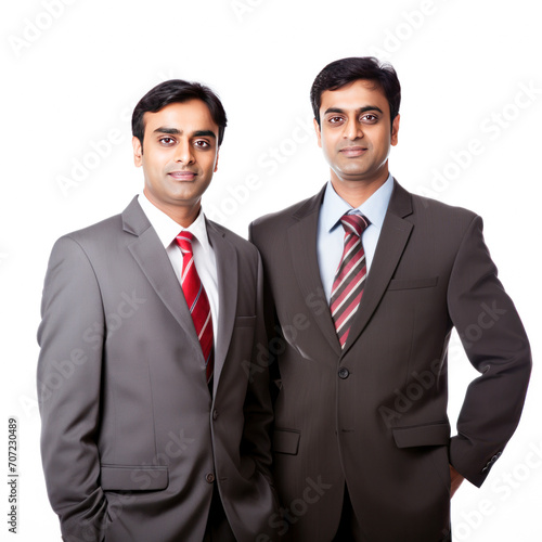 Successful businesspeople standing confidently on white background