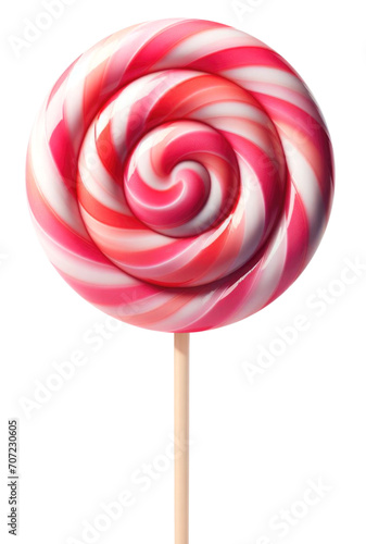 Red and pink lollipop swirl isolated on transparent background. AI Generative