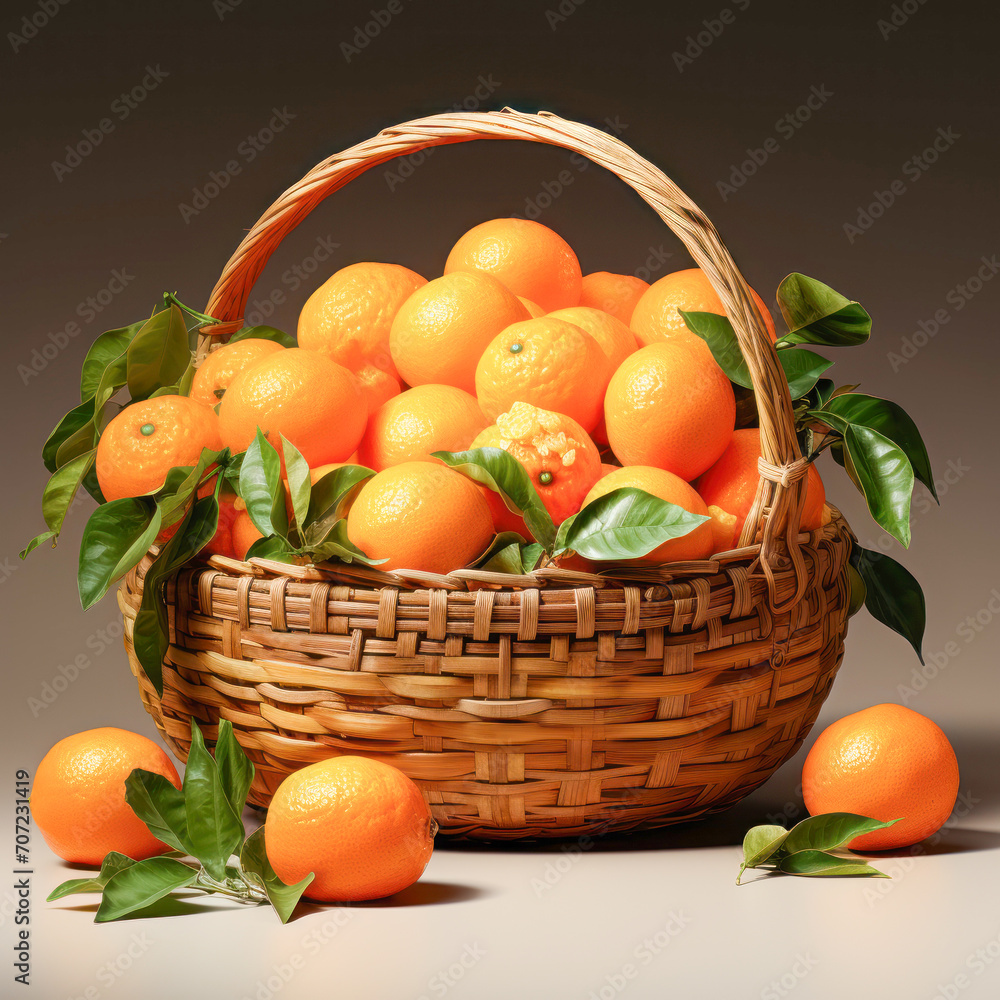 fresh oranges in the wooden basket fresh oranges in the wooden basket