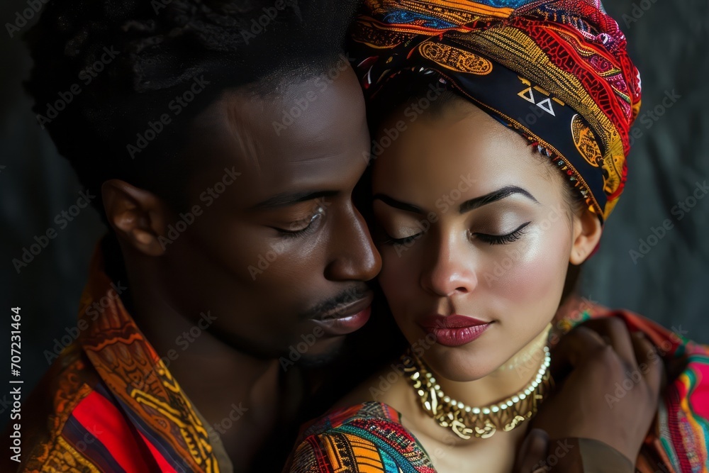 Beautiful Ethnic Black couple in love hugging on Valentines Day
