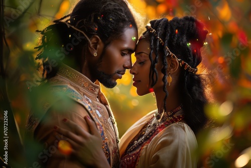 Beautiful Ethnic Black couple in love hugging on Valentines Day