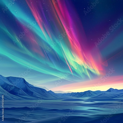 Aurora Borealis, Abstract Night Sky Polar Background Illustration, Aurora Borealis in starry polar sky, illustration