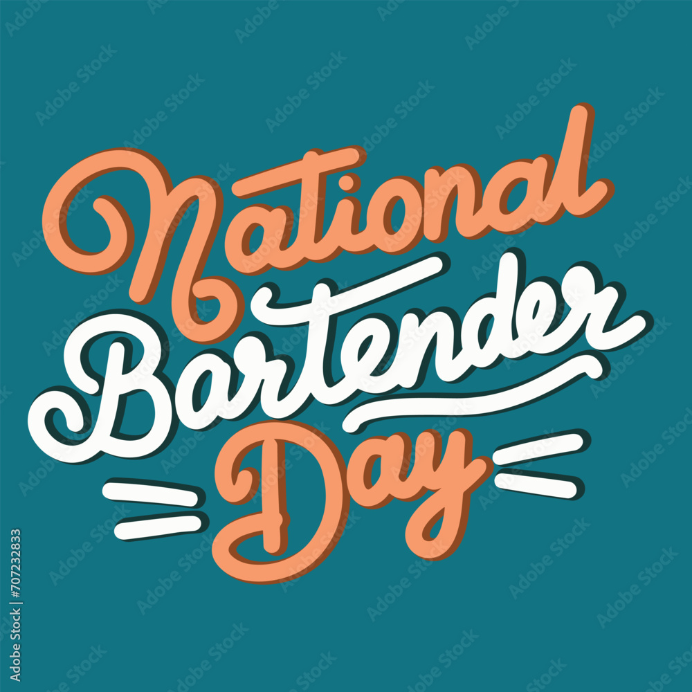 Fototapeta premium National Bartender Day text banner. Handwriting inscription National Bartender Day. Hand drawn vector art.