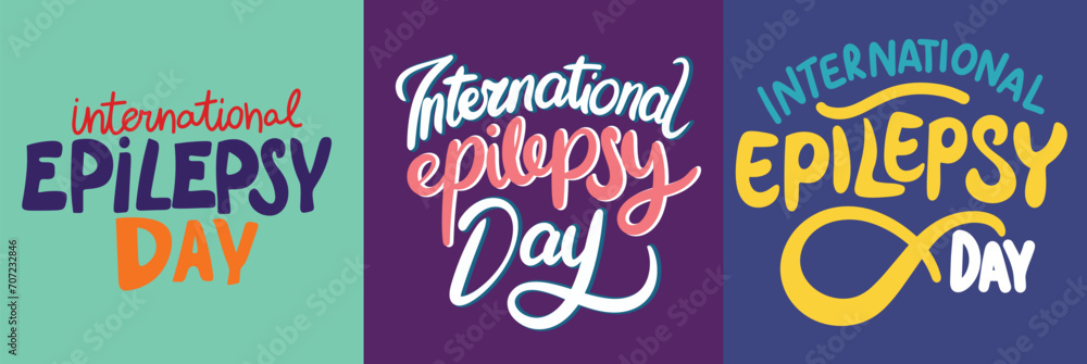 Collection of text banners International Epilepsy Day. Handwriting inscriptions set International Epilepsy Day. Hand drawn vector art.