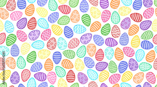 Easter eggs pattern. Color egg background. Easter symbol. Fabric Easter texture. Egg hunt vector illustration. Happy Easter day backdrop. Painted eggs print.