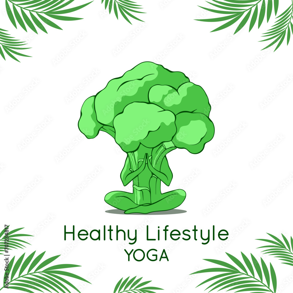healthy lifestyle yoga,broccoli in yoga pose