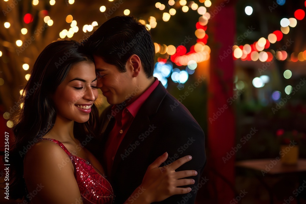 Latino Latin Spanish couple in love hugging on Valentines Day