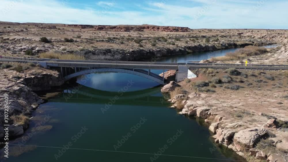 Clear Creek Canyon, Bridge and Resivior near Winslow Arizona, Drone Footage, America, USA. Clear Creek Canyon, Bridge and Resivior near Winslow Arizona, Drone Footage, America, USA.